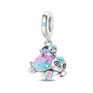 Sterling Silver Turtle Charm Dangle for Women in Blue & Pink